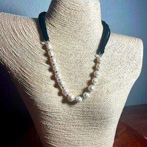 NWT Honora Collection Cultured Pearl & Black Suede Multi-strand Cord Necklace